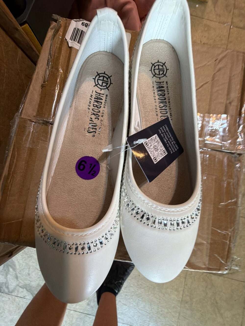 Harborsides Anne Round Toe Studded Ballet Flats in White
